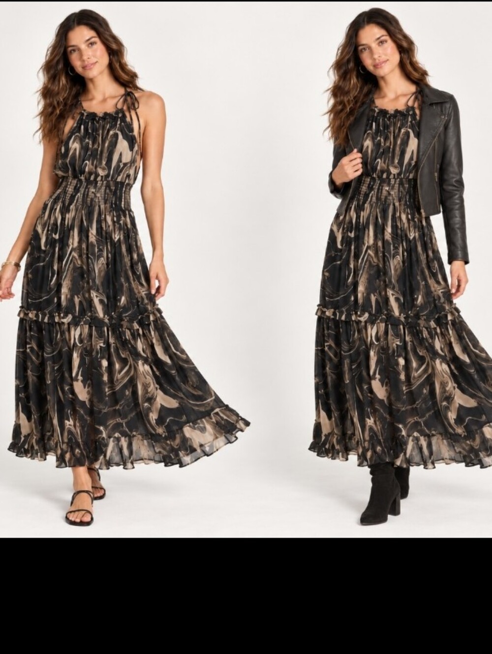 NWT Banana Republic Medium Marble Print Halter Tiered Maxi Dress All Season Boho